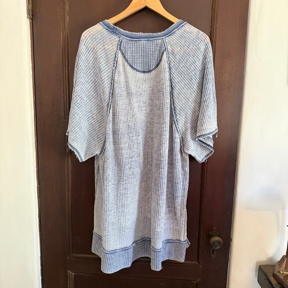 FREE PEOPLE | Blue We The Free Fairmont Waffle Oversized Pocket Tee Medium - Picture 3 of 7